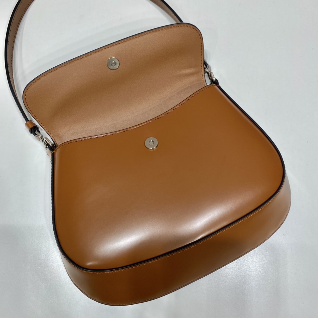 Prada Cleo Brushed Leather Shoulder Bag With Flap Brown 1BD311